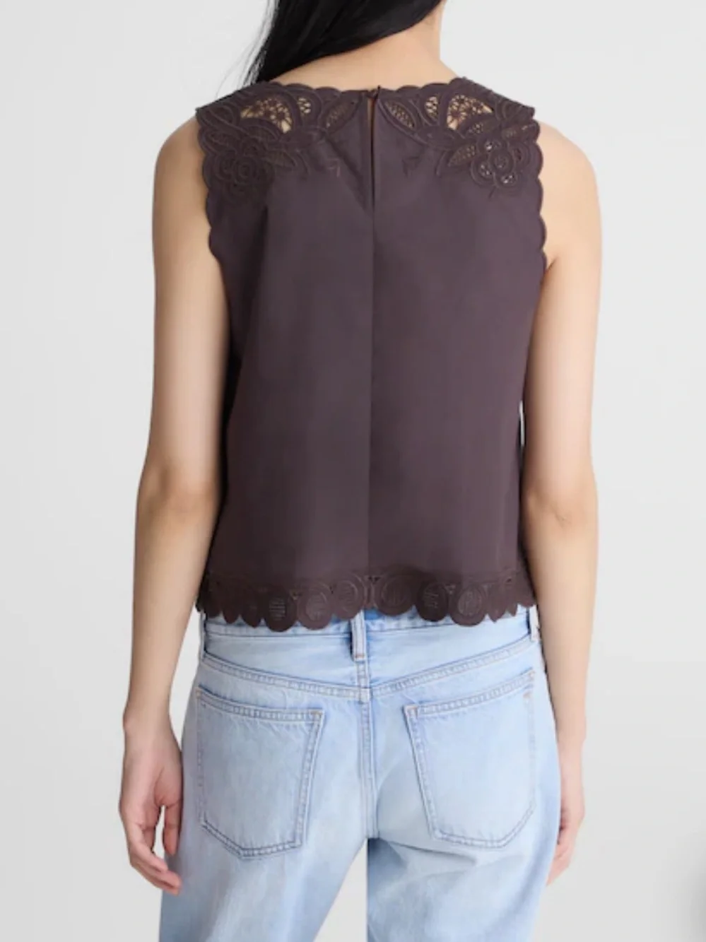 NWT Madewell Embroidered Shell Top in Poplin, size S Chocolate Plum